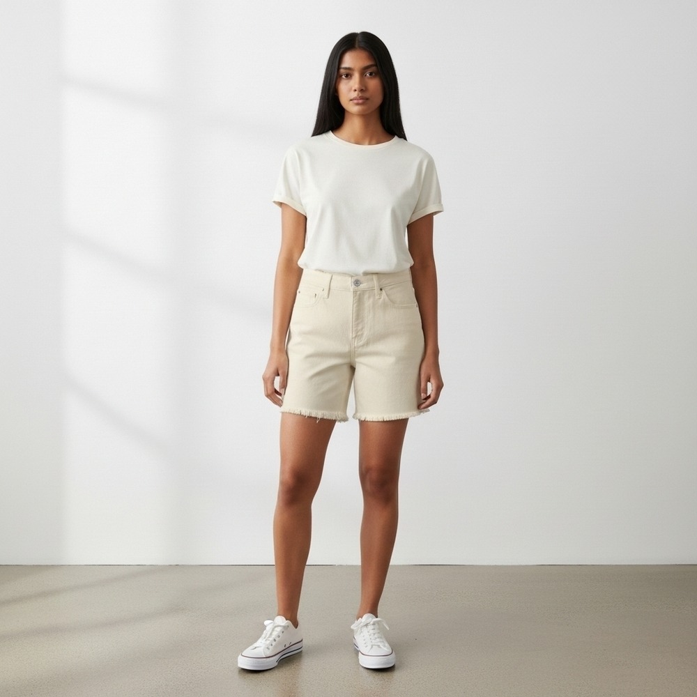 Wild Fable Women's High Rise Bermuda Shorts Destressed Raw Hem Button Fly Size 4